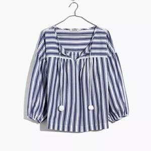 Madewell Coastal Peasant Top in Shea Stripe Blue & White XXS